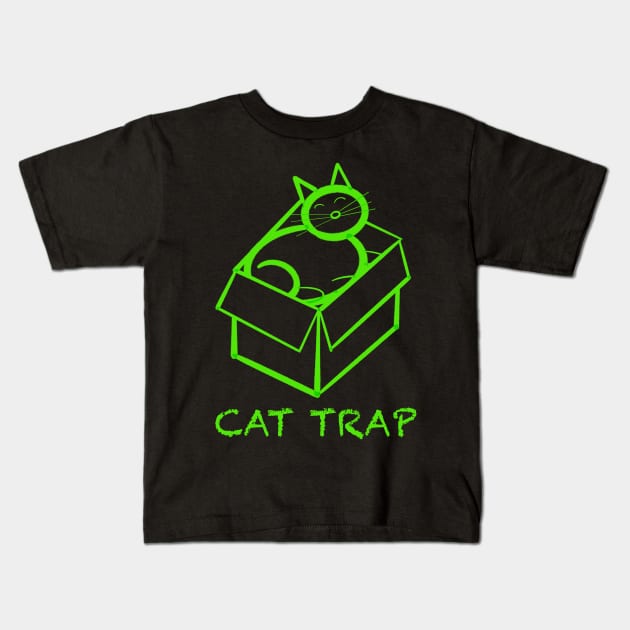 Cat in a box cat trap Kids T-Shirt by WelshDesigns